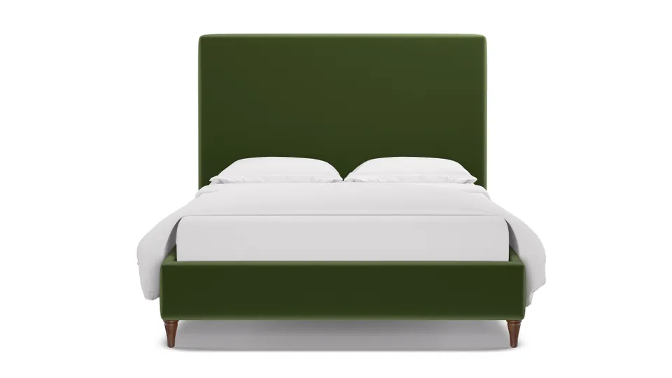Classic Bed, Essex Performance Velvet, Walnut Decorative Tapered Leg, Full