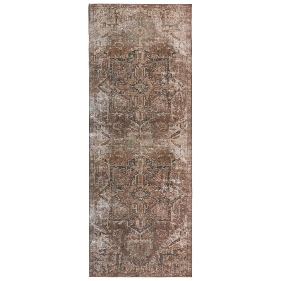 Kate Lester + Minita Medallion Brown/ Tan Runner Rug (3'X10')
