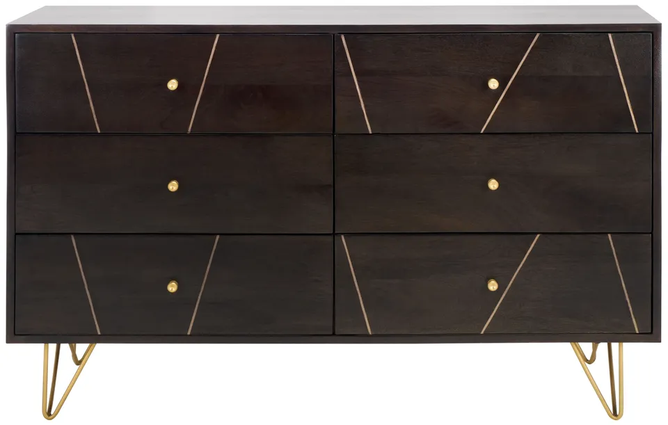 Marigold 6 Drawer Dresser - Black/Gold