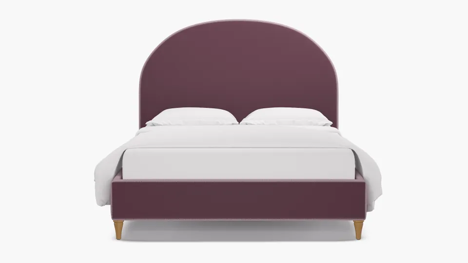 Demilune Bed, Lavender Performance Plush Velvet, Natural Decorative Tapered Leg, King