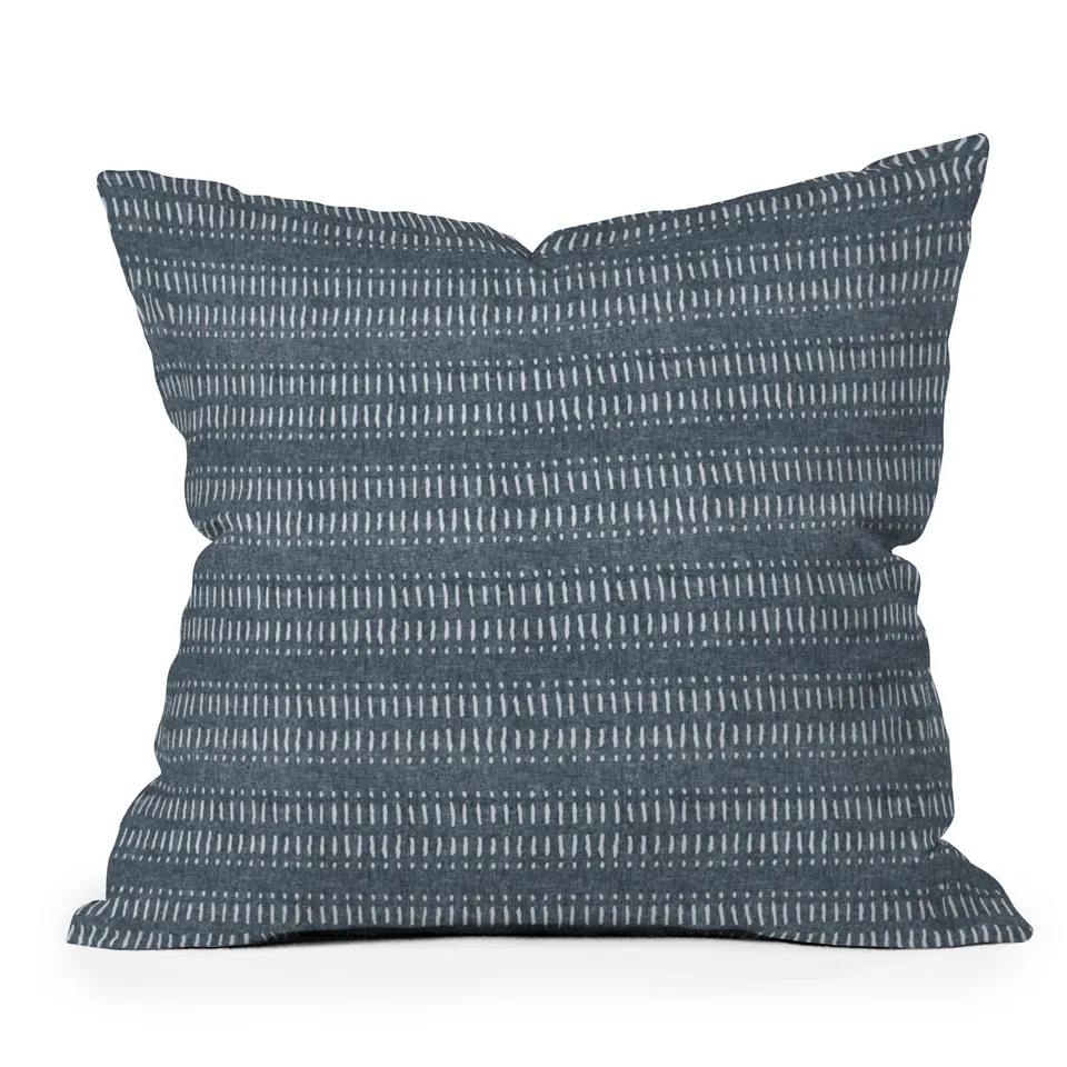Dash Dot Stripe Navy by Little Arrow Design Co - Outdoor Throw Pillow 16" x 16"