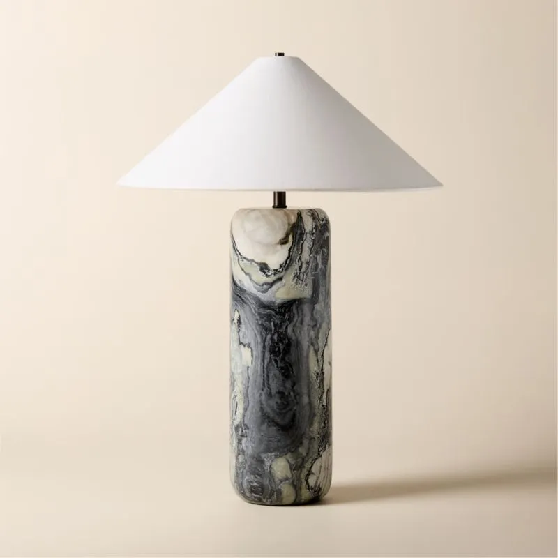 Block Tall Floral Jade Marble Table Lamp