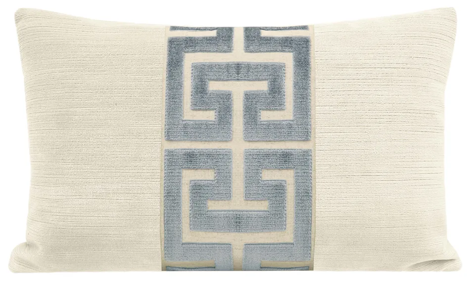 THE LITTLE LUMBAR :: STRIE VELVET // CASHMERE + DELFT GREEK TRIM - SWATCH 4" X 4"