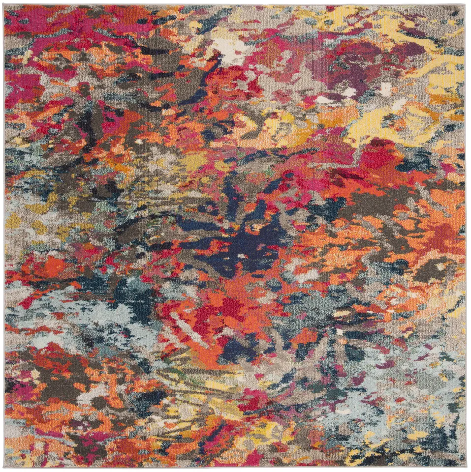 Arlo Home Woven Area Rug, MNC258M, Blue/Orange,  6' 7" X 6' 7" Square