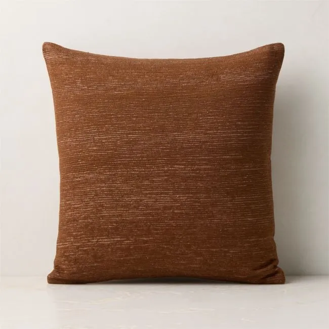Samir Light Brown Embroidered Organic Cotton Throw Pillow Cover 18"x18"
