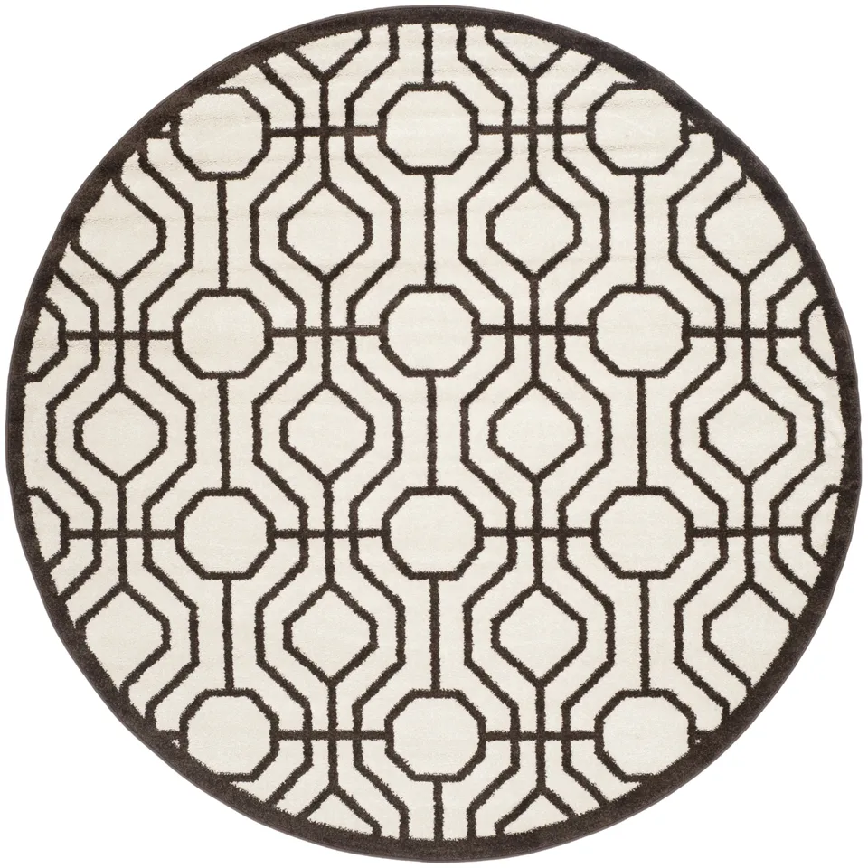 Arlo Home Indoor/Outdoor Woven Area Rug, AMT416J, Ivory/Brown,  7' X 7' Round