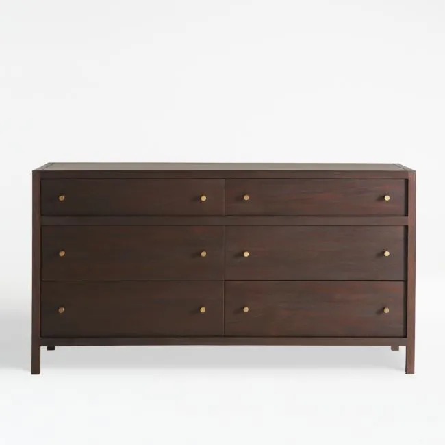 Keane 64" Solid Espresso Wood 6-Drawer Dresser