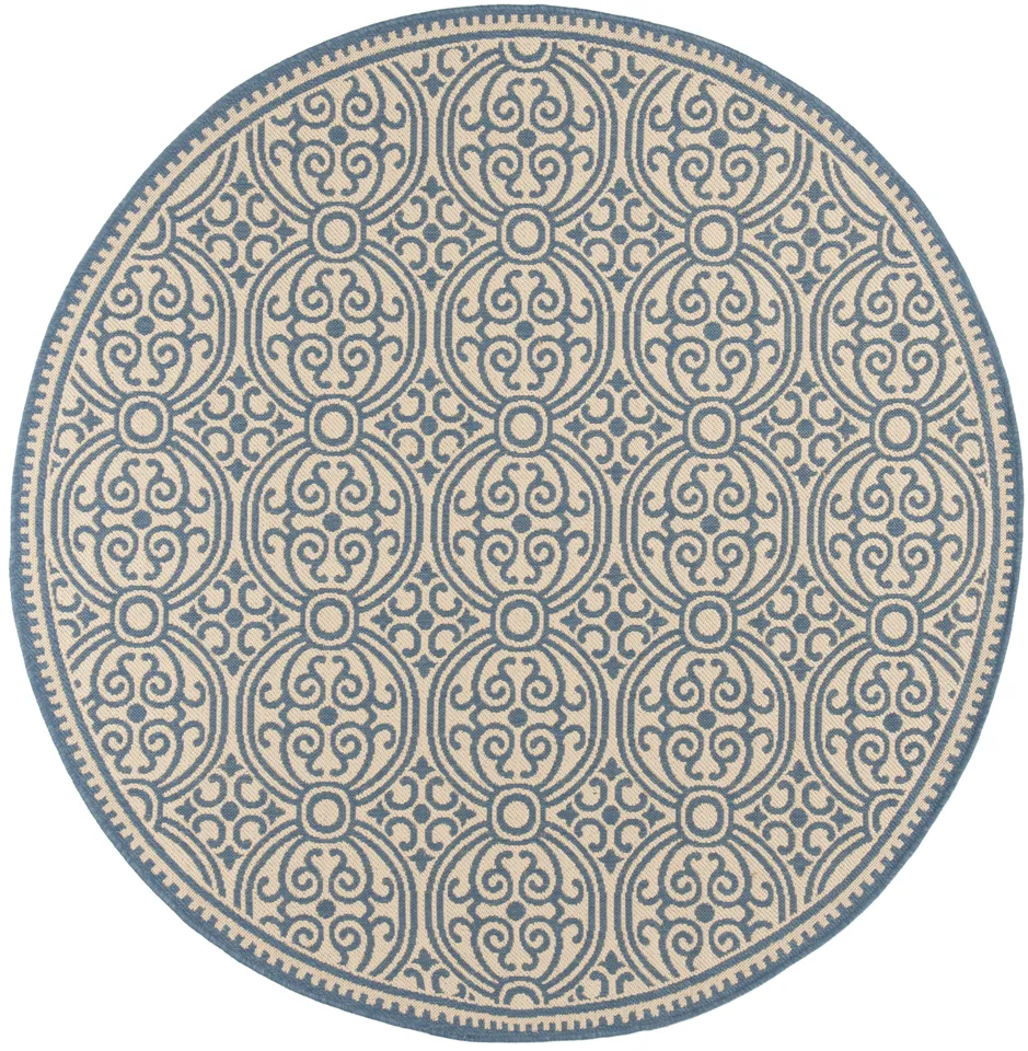 Arlo Home Indoor/Outdoor Woven Area Rug, LND134M, Blue/Cream,  6' 7" X 6' 7" Round