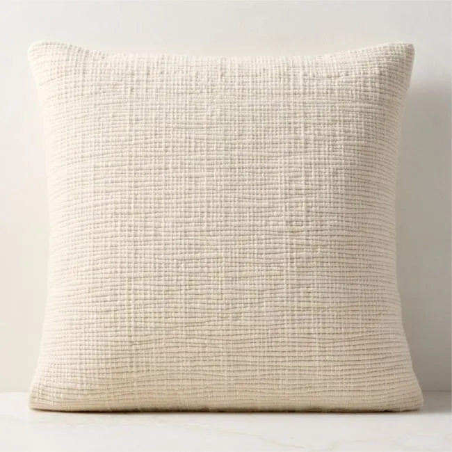 Monira Handwoven Warm White Chunky Wool and Cotton Throw Pillow Cover 23"x23"