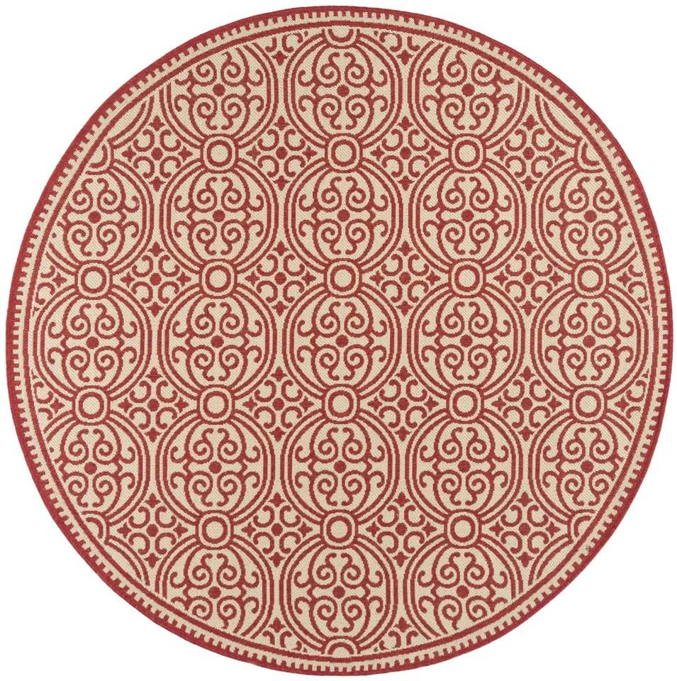 Arlo Home Indoor/Outdoor Woven Area Rug, LND134Q, Red/Cream,  6' 7" X 6' 7" Round