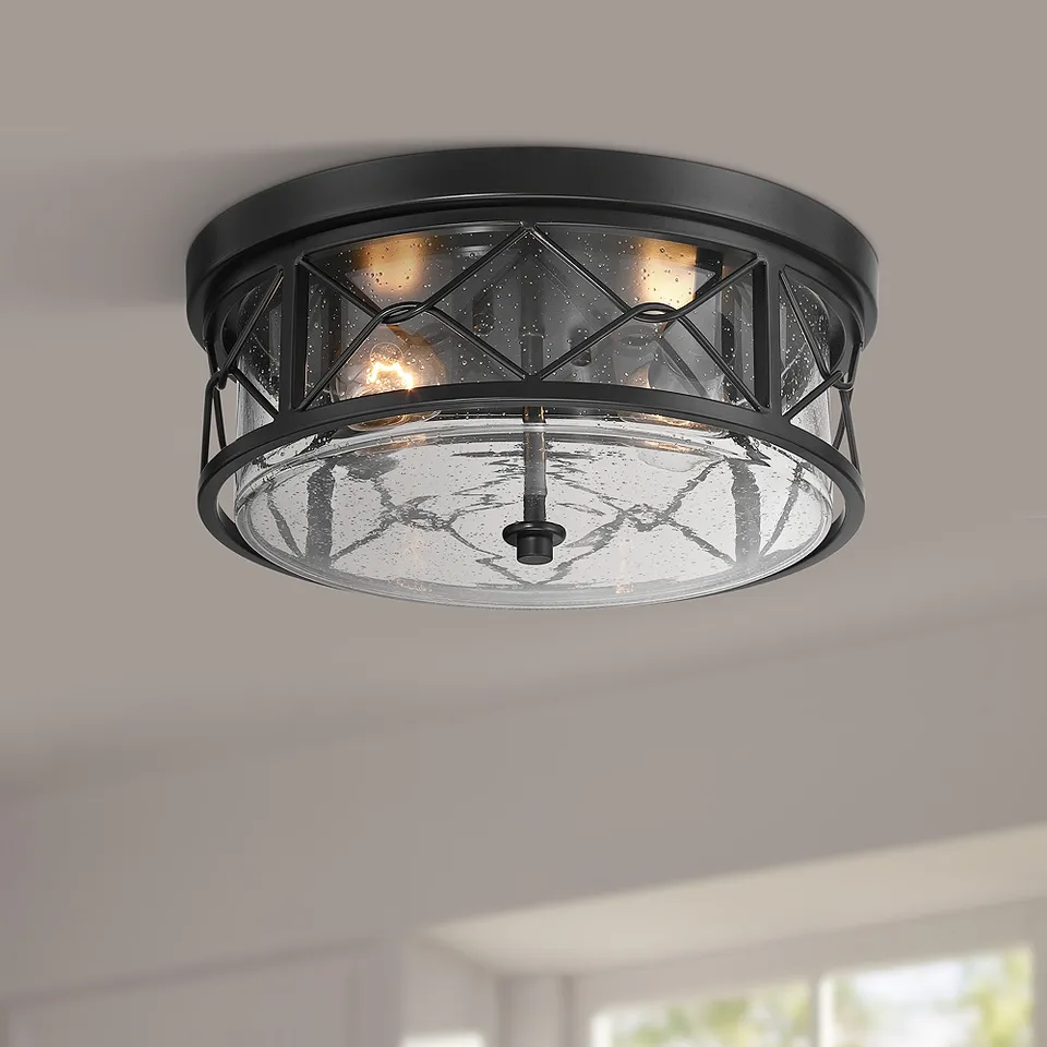 Quincy 14" Wide Black Round 2-Light Ceiling Light
