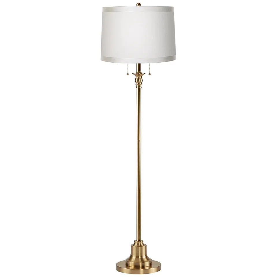 Possini Euro Dyna 58" Antique Brass White Ribbon Shade Floor Lamp