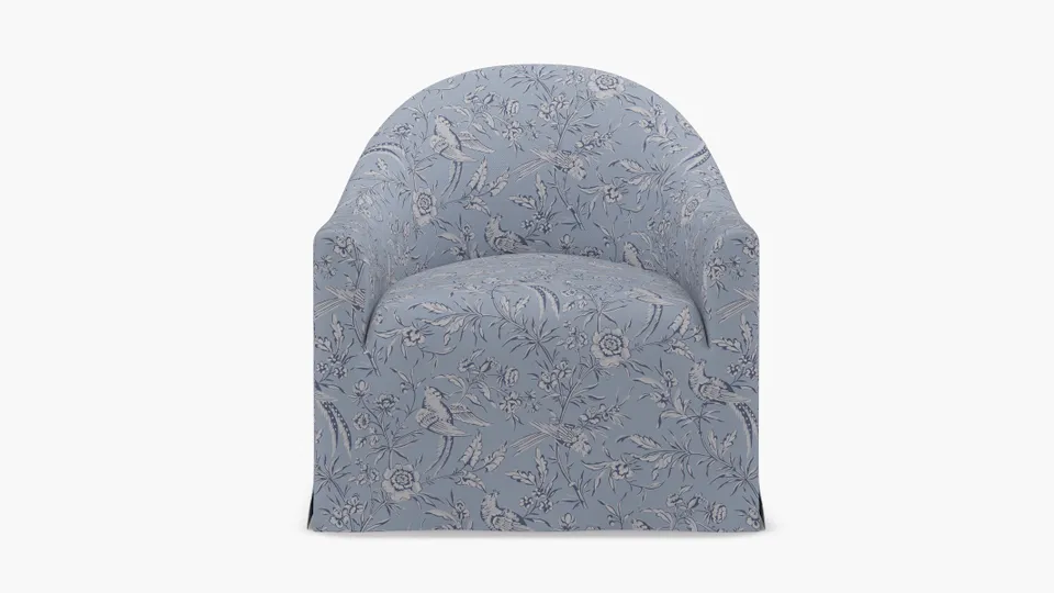 Slipcover Swivel Chair, Blue Aviary
