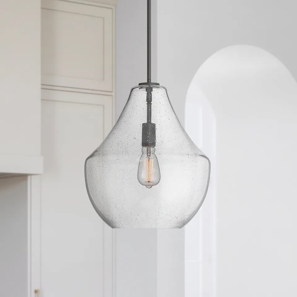 Possini Euro Stephanie 14" Wide Black and Seeded Glass Pendant Light