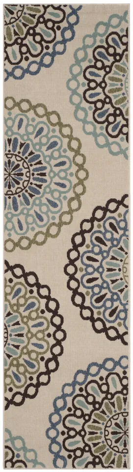 Arlo Home Indoor/Outdoor Woven Area Rug, VER092-0615, Cream/Blue,  2' 3" X 8'
