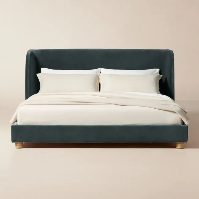 Jackson Denim Blue Velvet Upholstered King Bed