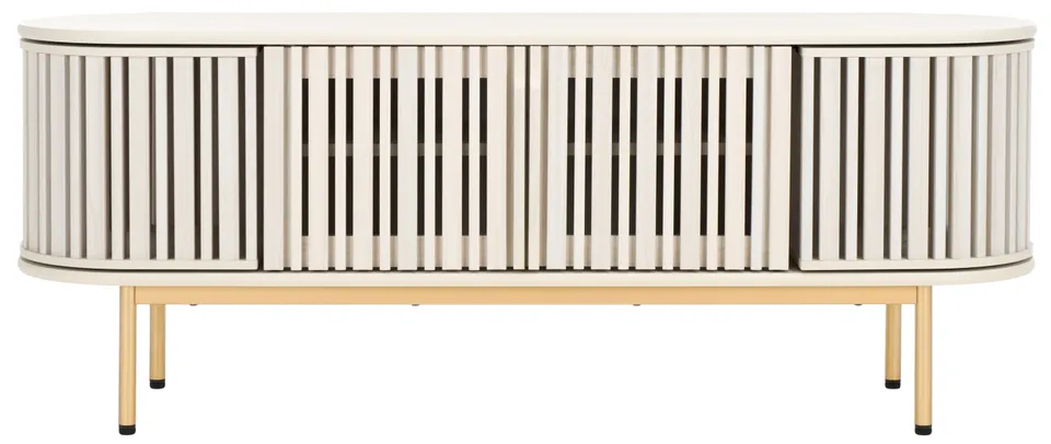 Enid 4 Door Media Stand - Bleached White / Gold
