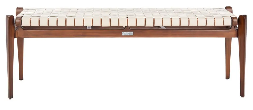 Dilan Leather Bench    - White/Light Brown