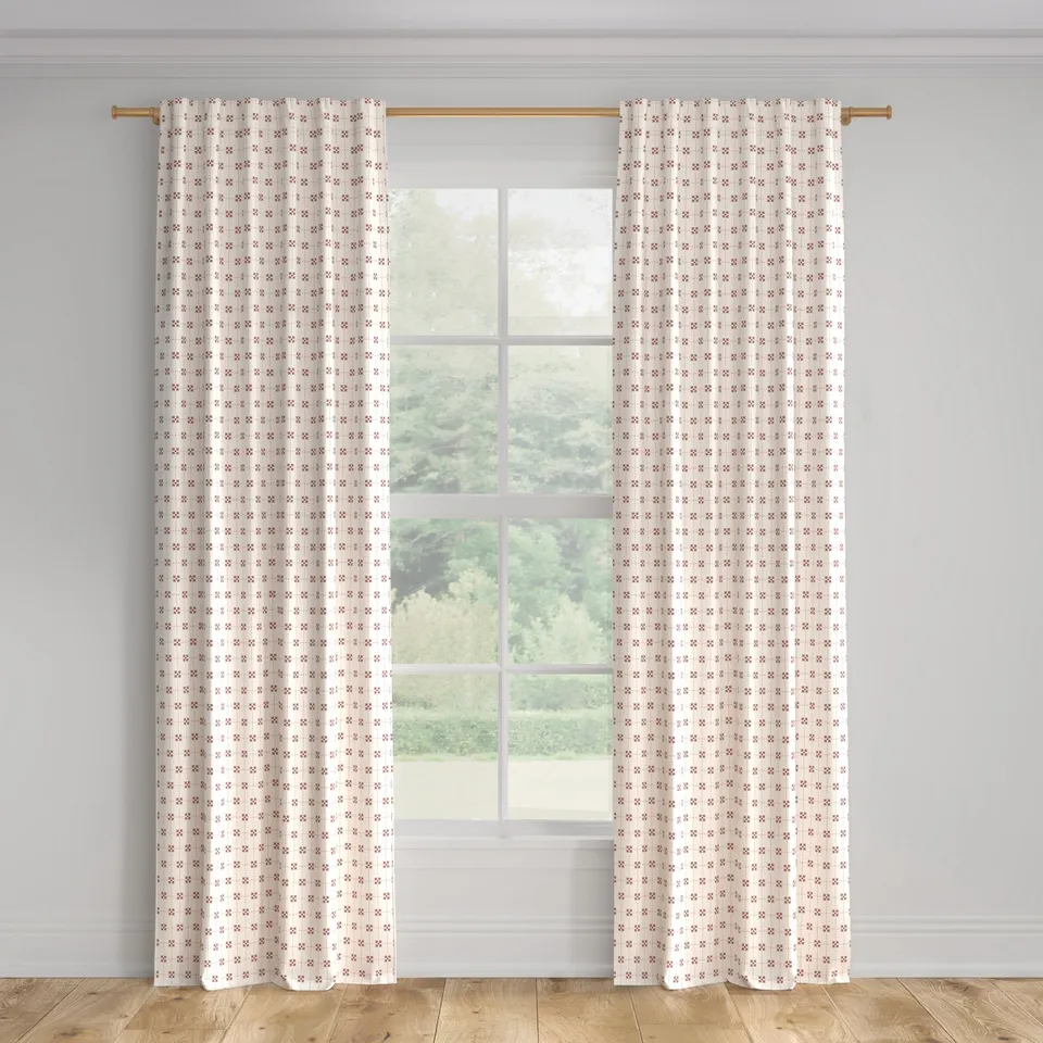Printed Linen Curtain, Rosewood Meadow Check, 50" x 108", Unlined