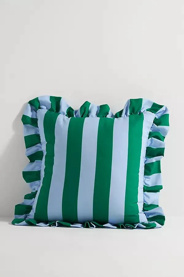 by Anthropologie Striped Ruffle Indoor/Outdoor Pillow