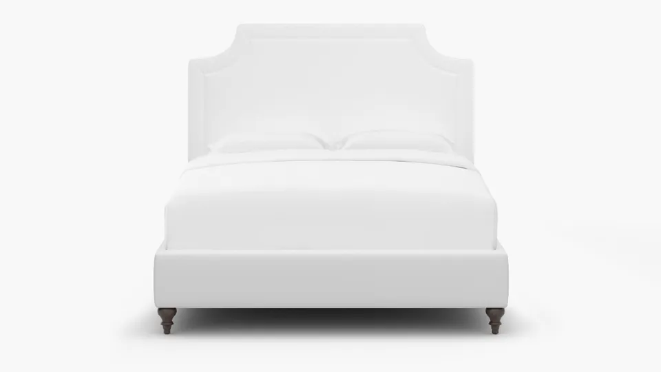 Deco Bed, White Twill, Espresso Traditional Turned Leg, Full