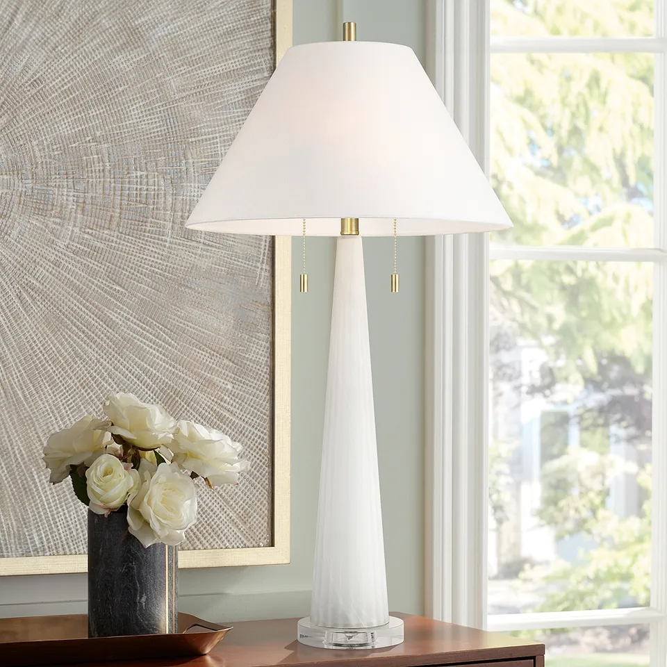 Possini Euro Regina 33" High White Fluted Glass 2-Light Table Lamp