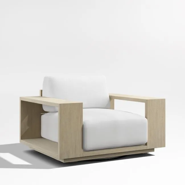 Mallorca Wood Outdoor Swivel Lounge Chair with Canvas White Sunbrella ® Cushions