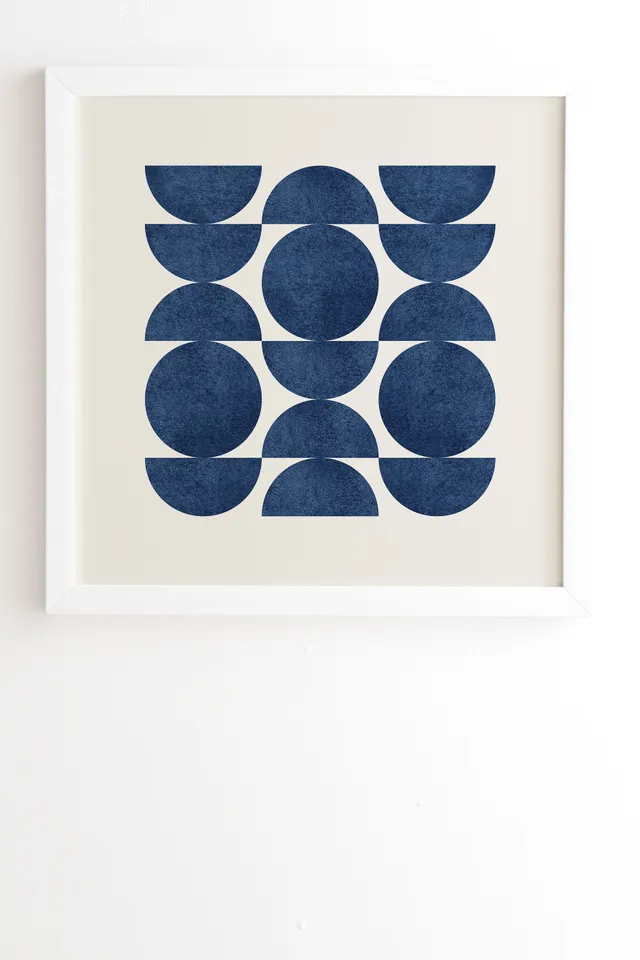 Blue Navy Retro Scandinavian Mid Century by MoonlightPrint - Framed Wall Art Basic White 20" x 20"