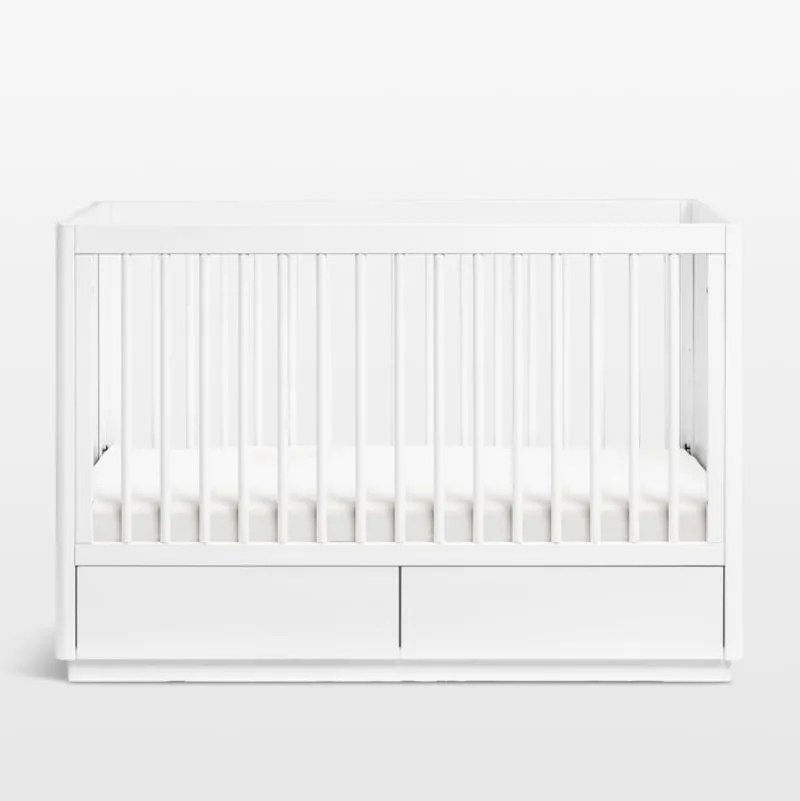 Babyletto Bento White Wood 3-in-1 Convertible Storage Baby Crib with Toddler Bed Conversion Kit