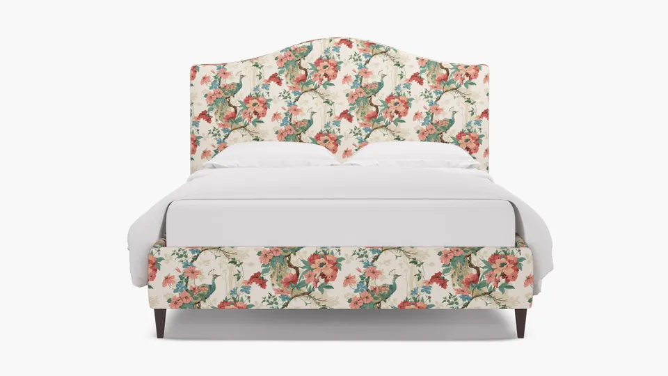 Camelback Bed, Rose Peacock Park, Espresso Square Tapered Leg, Full