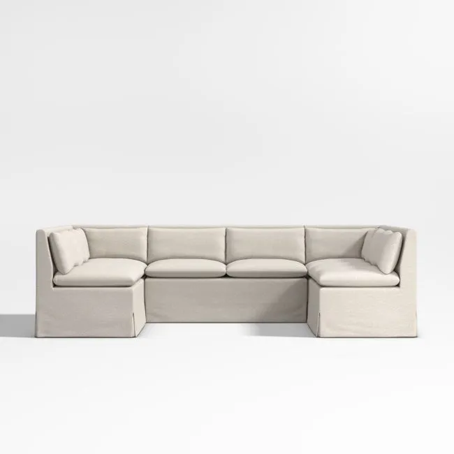 Belmar Ivory Slipcovered U-Shaped Loveseat Dining Banquette