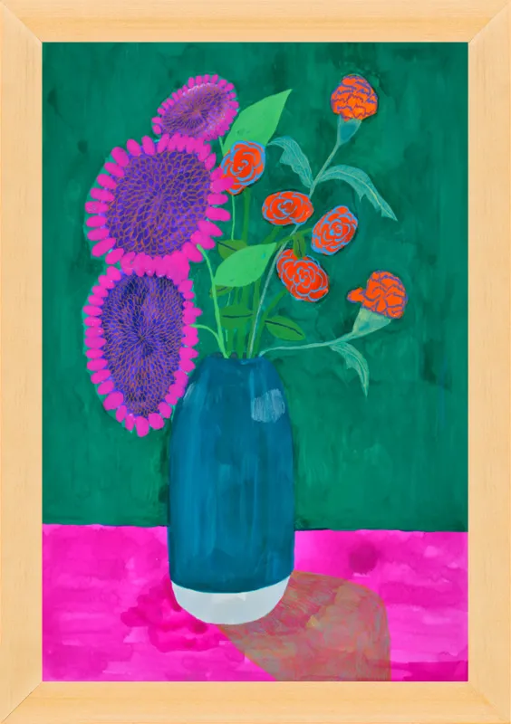vase with sunflowers and carnations  by Christiane Drapela for Artfully Walls