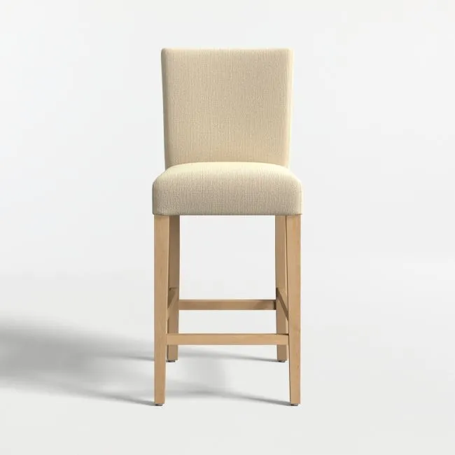 Lowe Taupe Upholstered Counter Stool with Natural Wood Legs