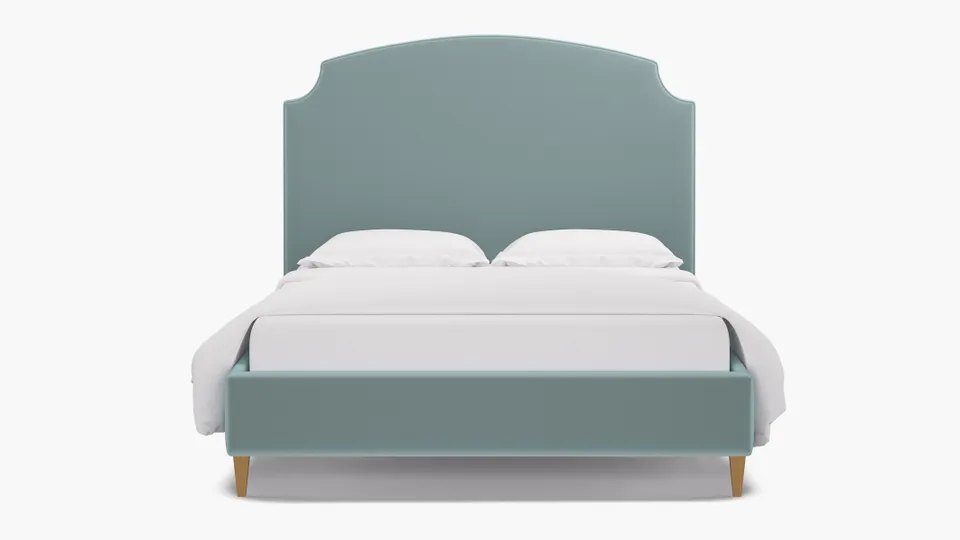 Cove Bed, Spa Performance Plush Velvet, Natural Square Tapered Leg, Queen