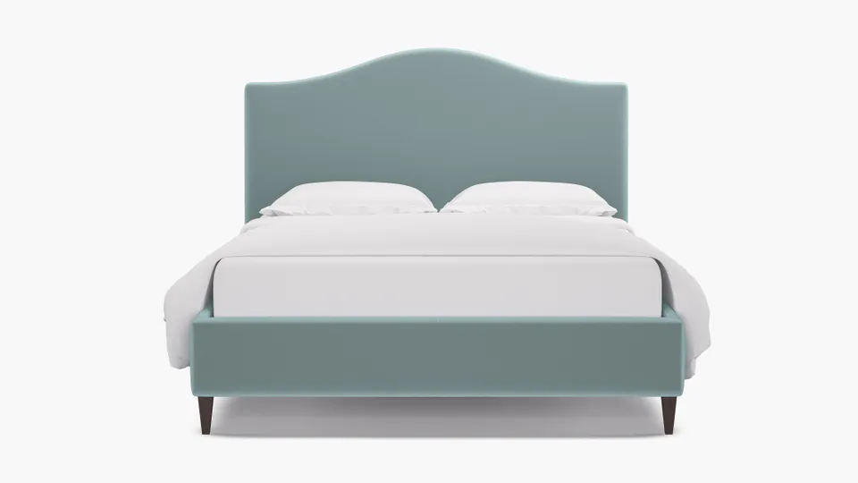 Camelback Bed, Spa Performance Plush Velvet, Espresso Square Tapered Leg, Twin