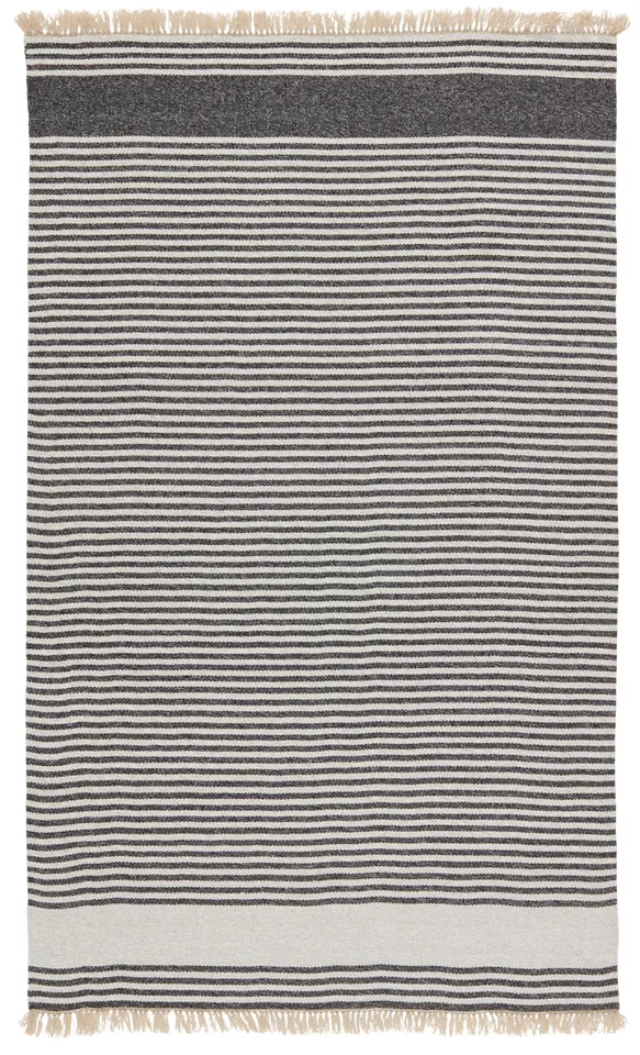 Vibe by Strand Indoor/ Outdoor Striped Dark Gray/ Beige Area Rug (7'6"X9'6")