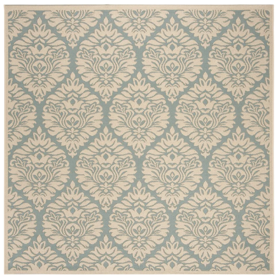 Arlo Home Indoor/Outdoor Woven Area Rug, LND135K, Aqua/Cream,  6' 7" X 6' 7" Square