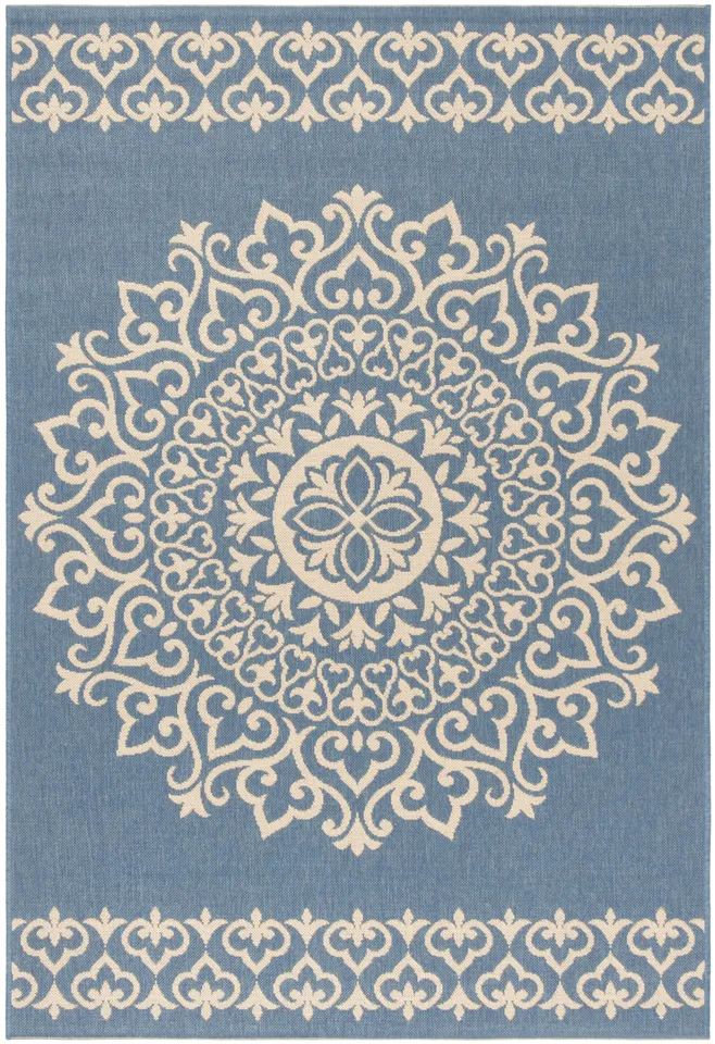 Arlo Home Indoor/Outdoor Woven Area Rug, LND183N, Cream/Blue,  5' 1" X 7' 6"