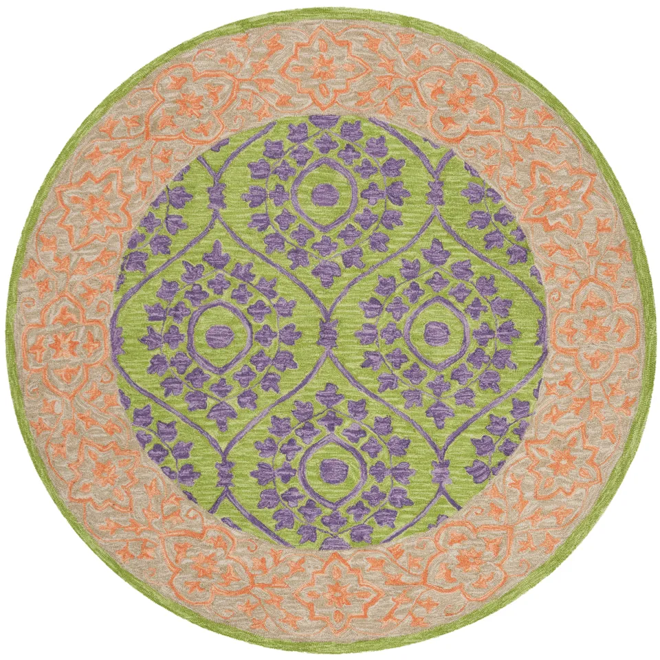 Arlo Home Hand Hooked Area Rug, SZN102A, Green/Violet,  5' X 5' Round
