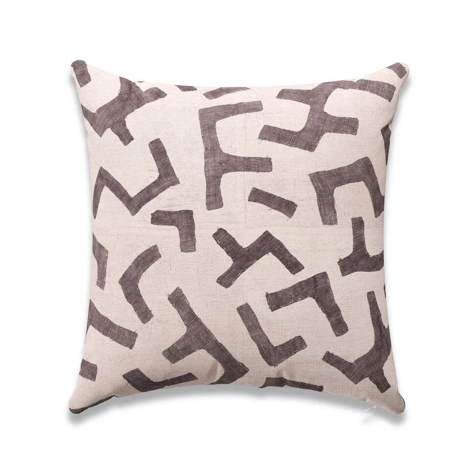 Ecru Figures Kuba Cloth Outdoor Pillow by St. Frank | White | 26" W x 26" H | Polyester