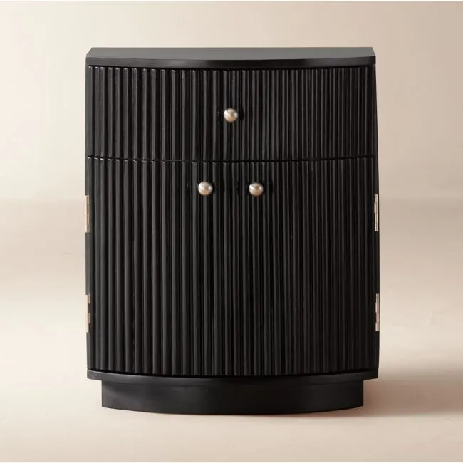 Cameo 20" Fluted Black Wood Nightstand with Drawer Set of 2