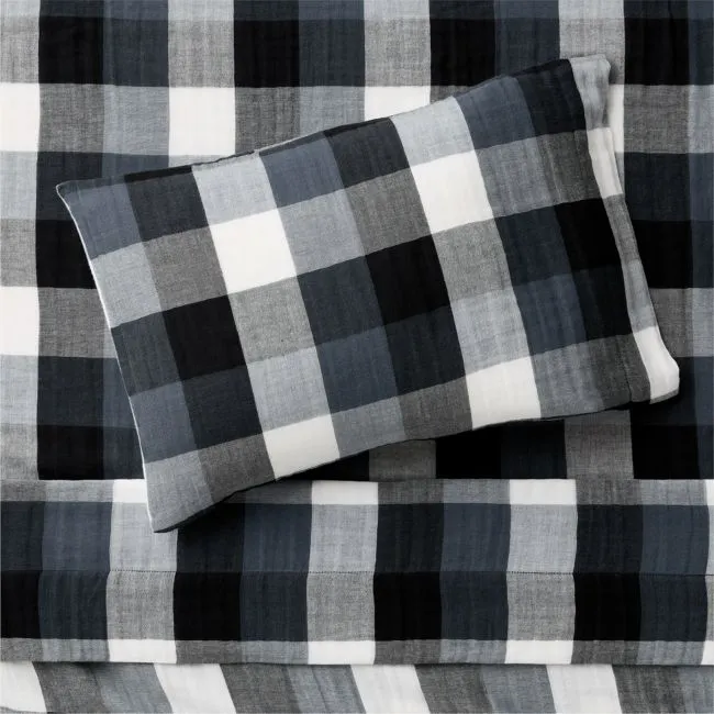 Supersoft Gingham Coy Blue Organic Cotton Gauze Toddler Sheet Set