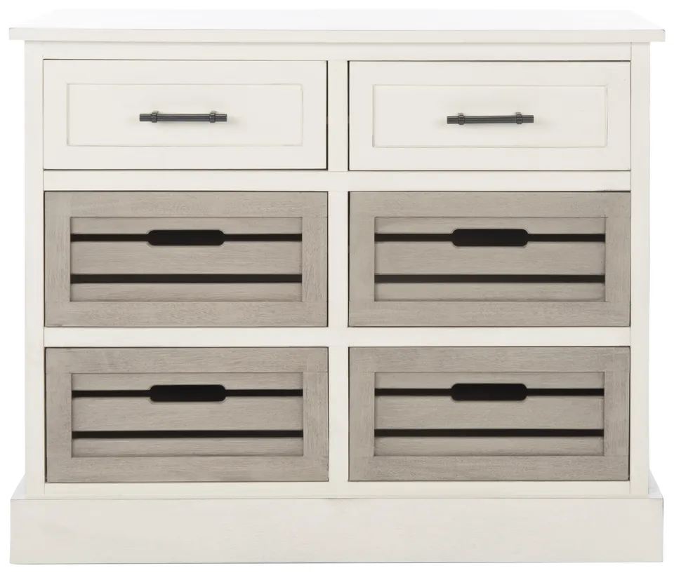 Briar 6 Drawer Storage Unit - Distrssed White / Greige