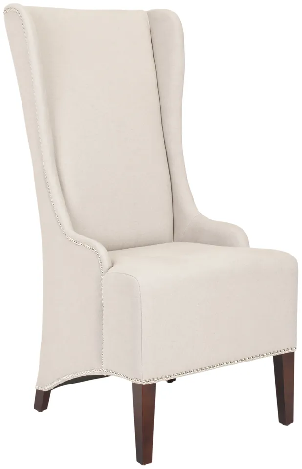 Becall 20'' High Linen Dining Chair - Silver Nail Heads - Taupe/Cherry Mahogany