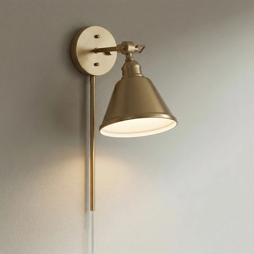 Possini Euro Georgianna 19 3/4" High Satin Brass Plug-In Wall Lamp