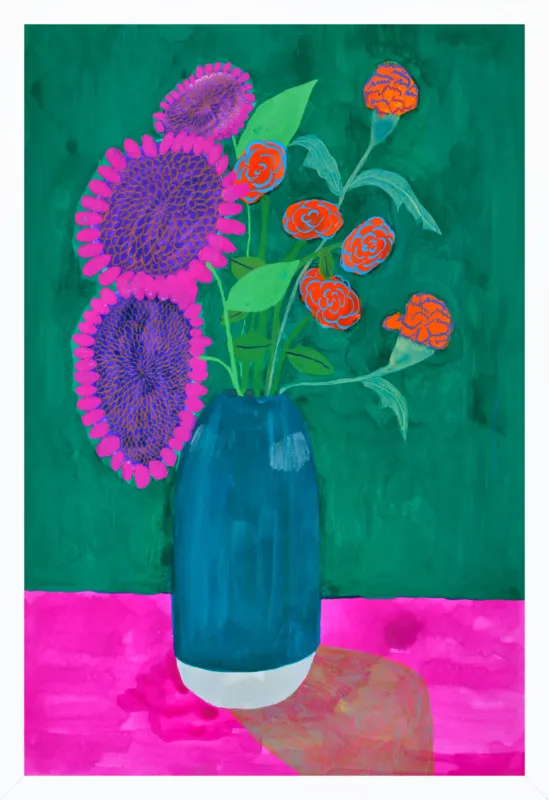 vase with sunflowers and carnations  by Christiane Drapela for Artfully Walls