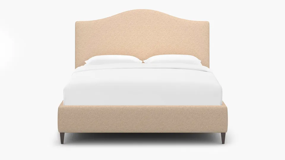 Camelback Bed, Buff Boucle, Espresso Square Tapered Leg, Twin