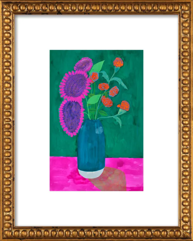 vase with sunflowers and carnations  by Christiane Drapela for Artfully Walls