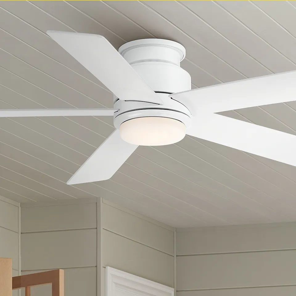 52" Casa Vieja Grand Palm White LED Damp Rated Hugger Fan with Remote