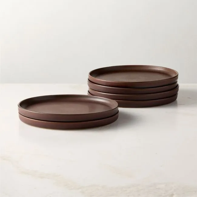 Drift Chocolate Brown Salad Plates with Reactive Glaze Set of 6